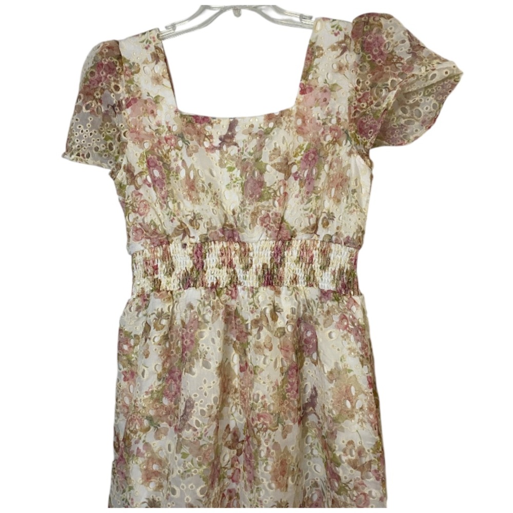 Solitaire Floral Maxi Dress Embroidered Eyelet Cottage Boho Coquette Size Large - Picture 5 of 6